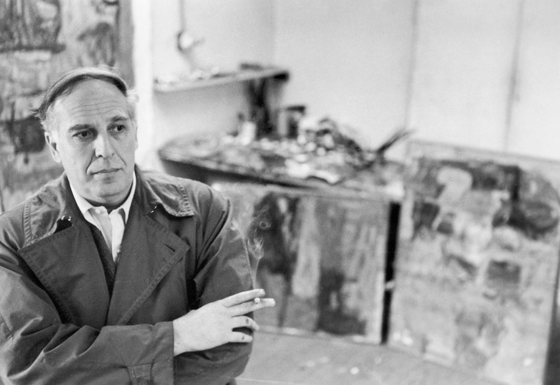 Painter Philip Guston in his studio on East Eighth Street, April 14, 1961<br/>